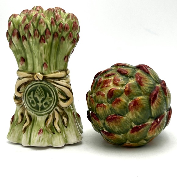Fitz and Floyd Other - Fitz and Floyd Giardino Ceramic Asparagus Artichoke Majolica Salt Pepper Shakers